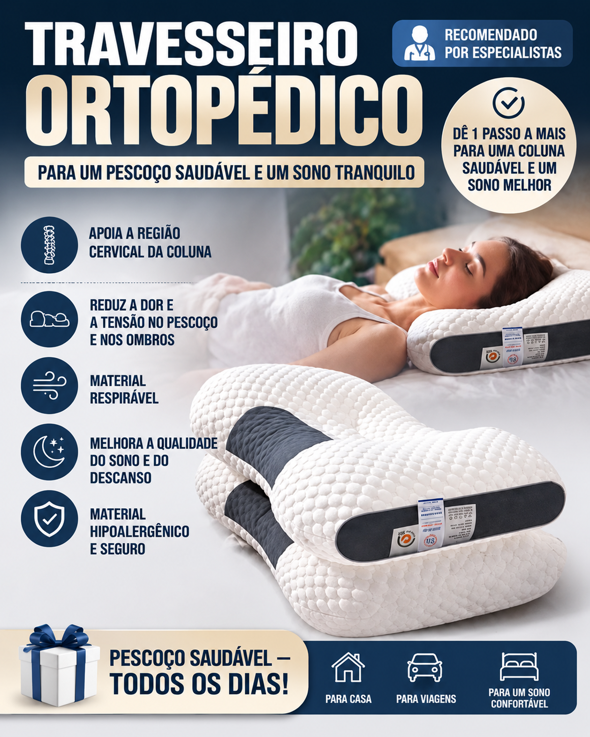 Travesseiro Ortopédico Cervical Ergonômico