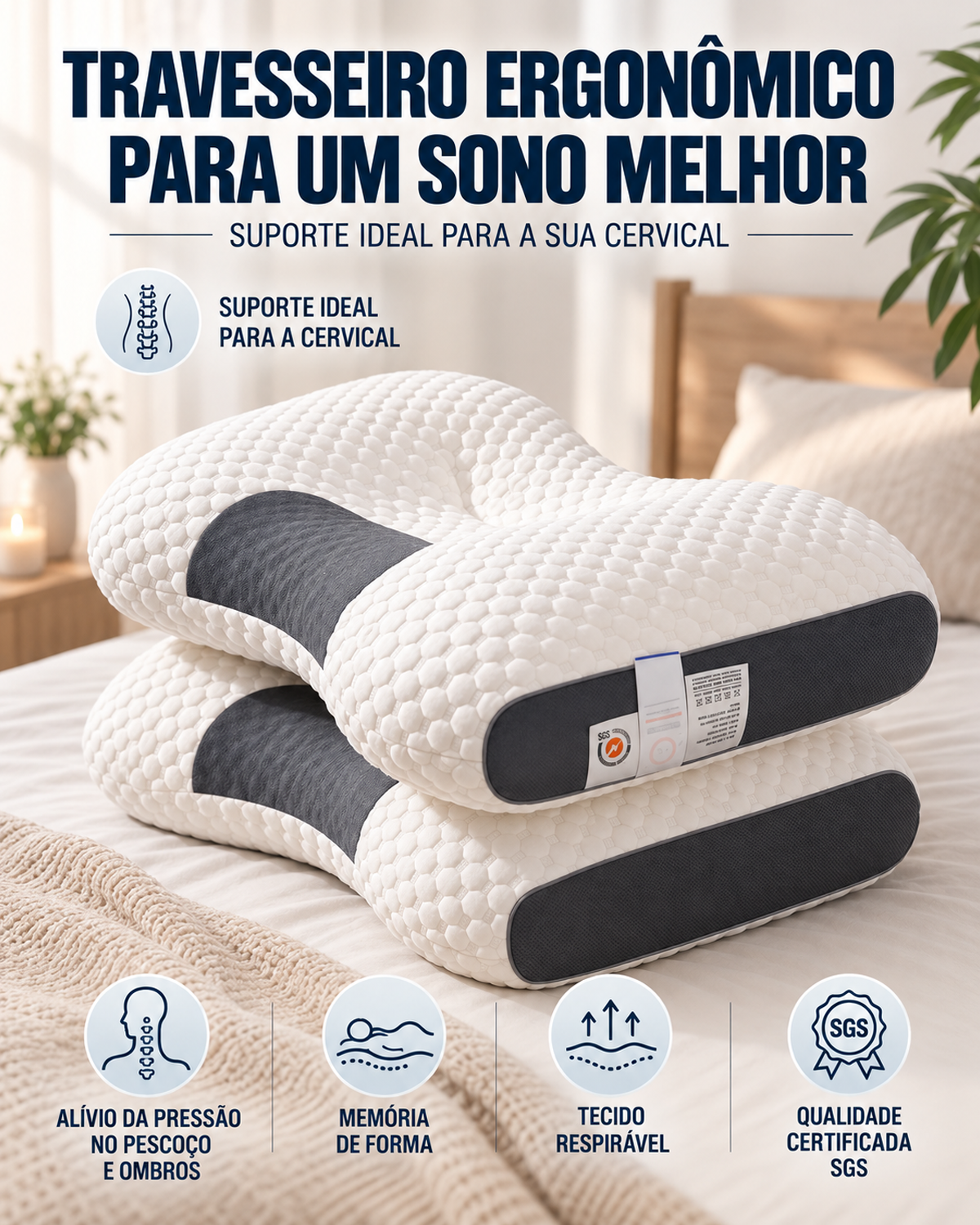 Travesseiro Ortopédico Cervical Ergonômico